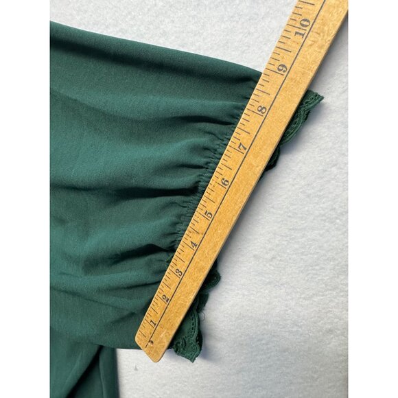 Bloomchic Womens Plus Size Button-Up Blouse Eyelet & Lace Trim Green Size 32 - Picture 10 of 12